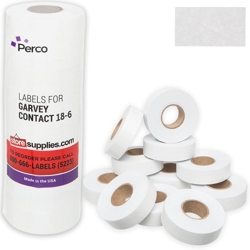Perco 1812 White Pricing Labels for Garvey 18-6 One Line Price Gun, 11 Rolls - 14,000 - Image 1